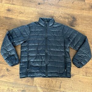 Eddie Bauer Black Down Filled Puffer Jacket Full Zip Mock Neck Outdoor Men L